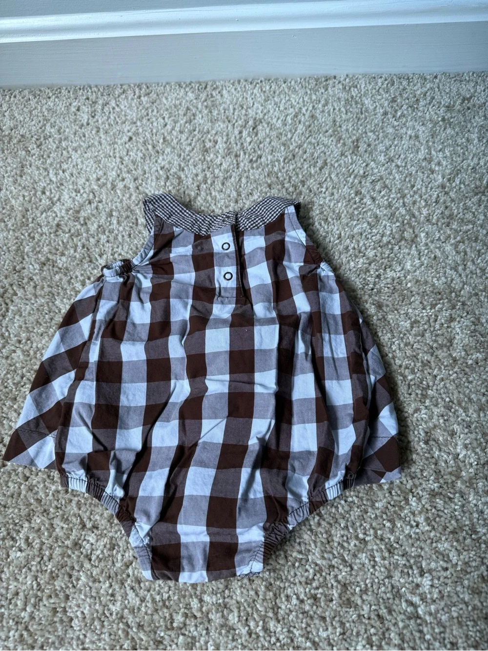 Carter's Brown and White Gingham Diaper Cover Romper